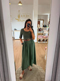 Vestido Midi Combinado con Cinturón - Vestido Falda Fluida Media Manga Mujer