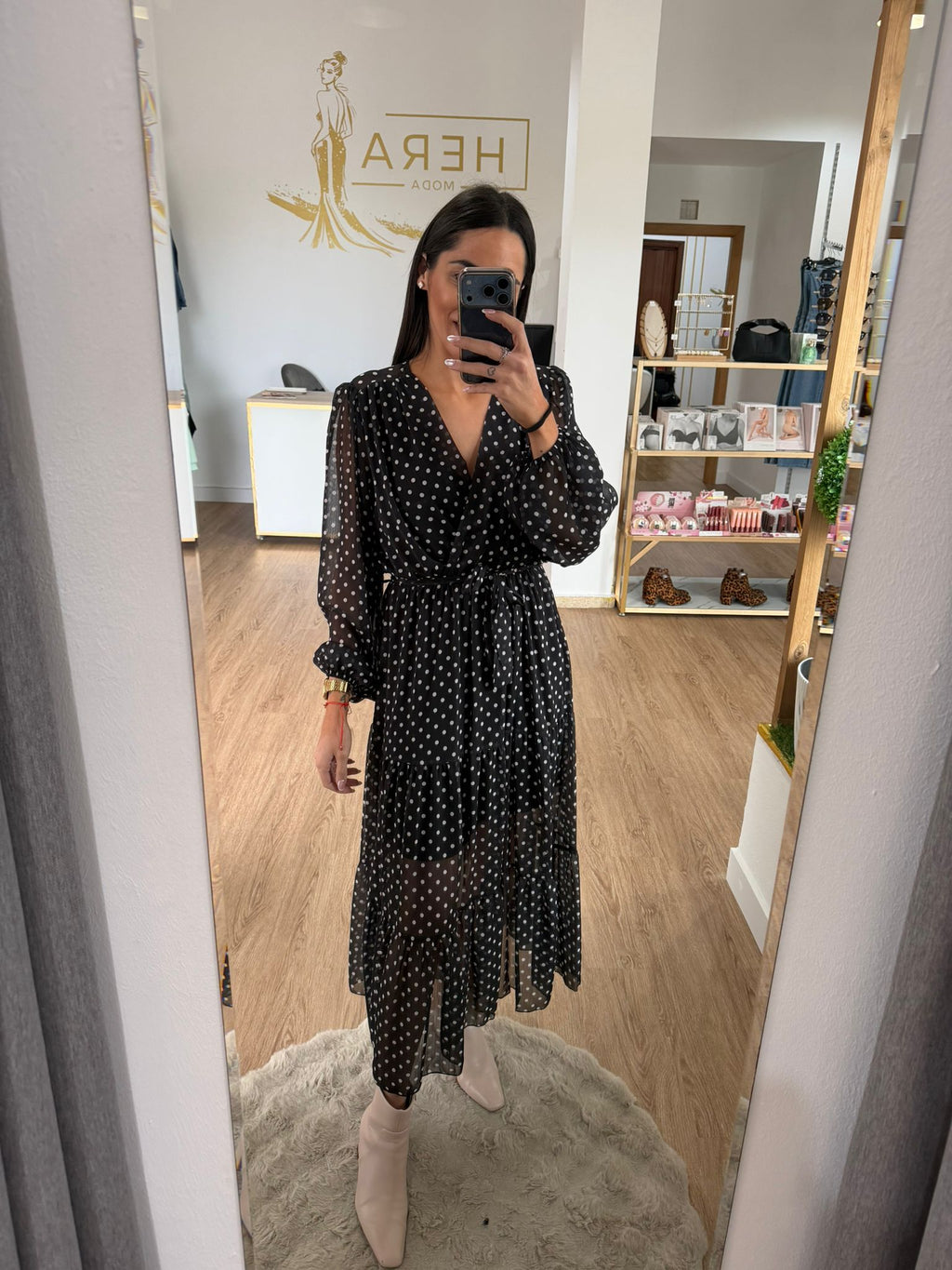 Vestido Largo Gasa Lunares - Cintura ajustable