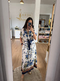 Vestido Camisero Midi con Estampado Floral y Cinturón