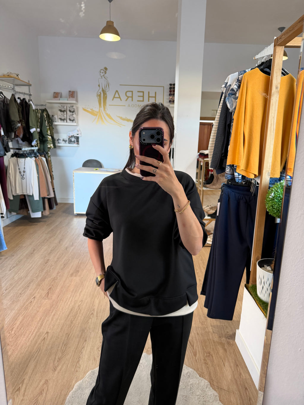Sudadera Fluida Efecto Dos Piezas con Remate En Contraste