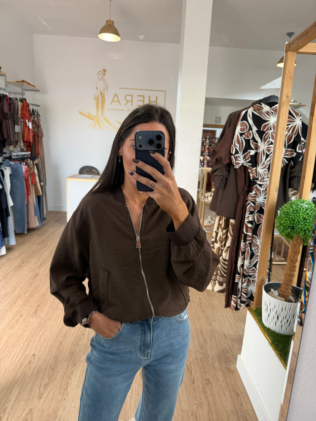 Chaqueta Bomber Fluida Ligera / Cazadora Fina Texturizada con Cremallera