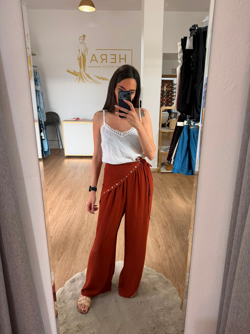 Conjunto Doz Piezas Top Pañuelo Tachuelas y Pantalón Palazzo / Set Fluido Palabra de Honor