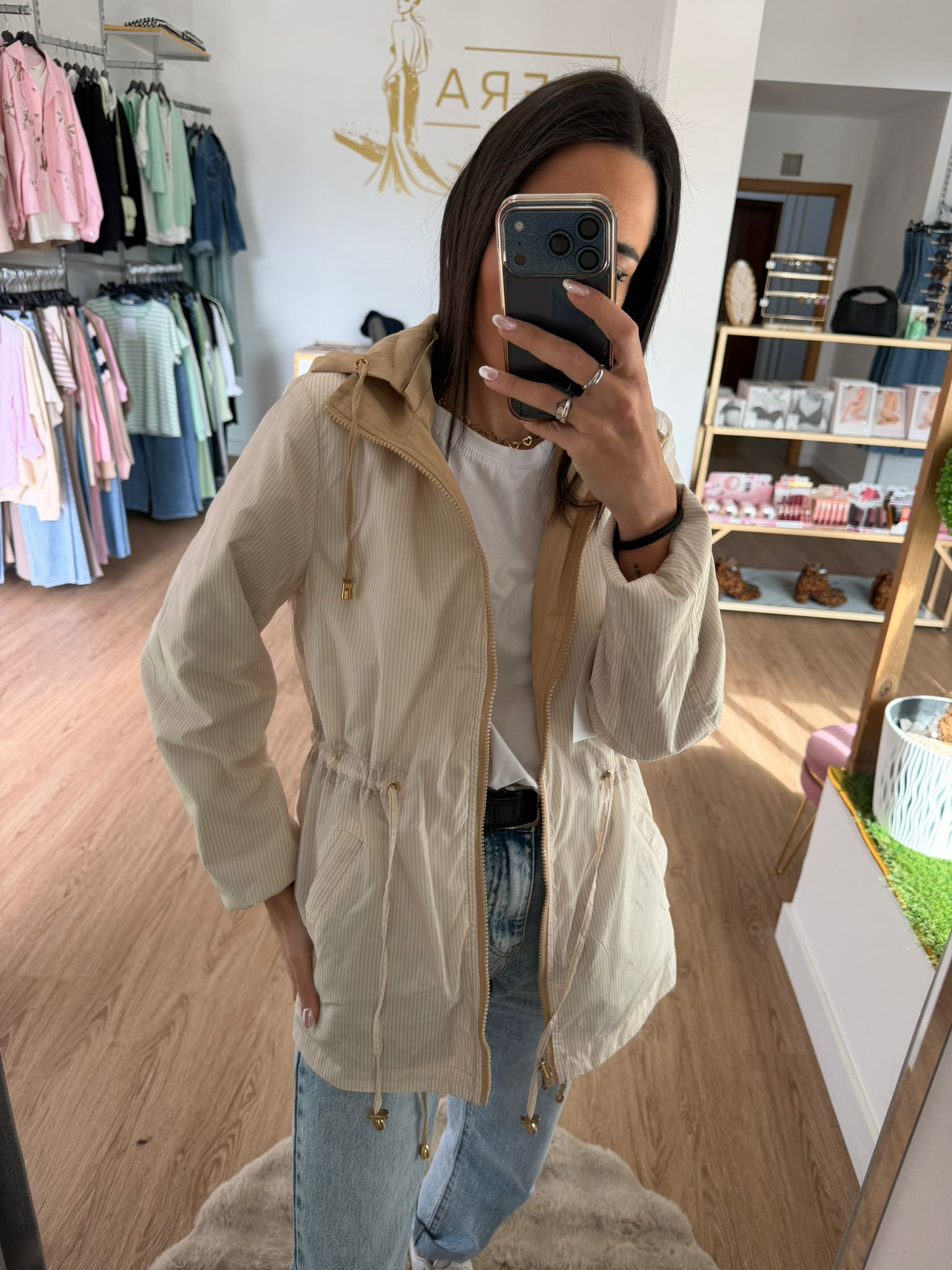 Parka Reversible Ligera con Capucha y Cintura Ajustable - Dos Chaquetas en una