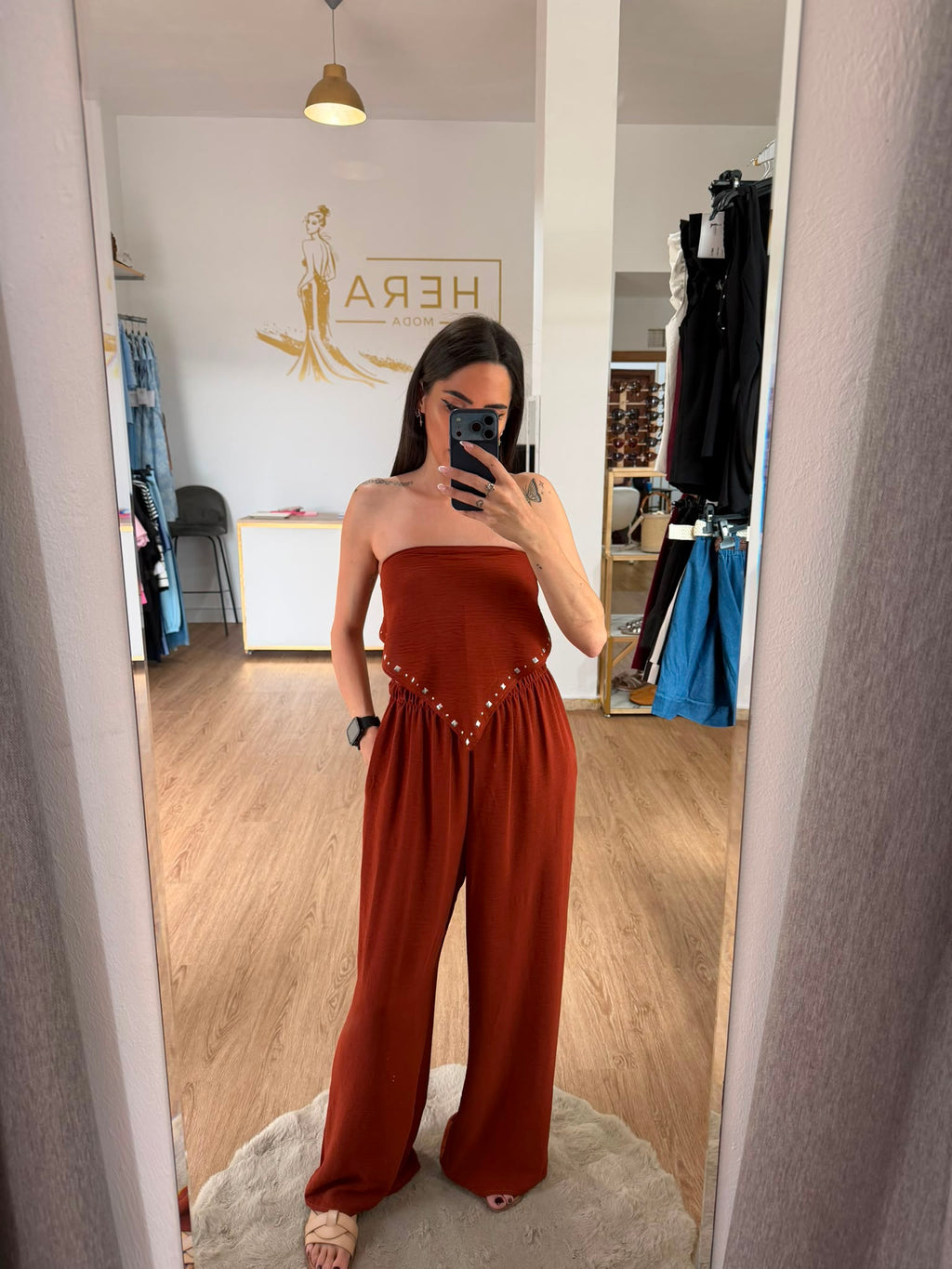 Conjunto Doz Piezas Top Pañuelo Tachuelas y Pantalón Palazzo / Set Fluido Palabra de Honor