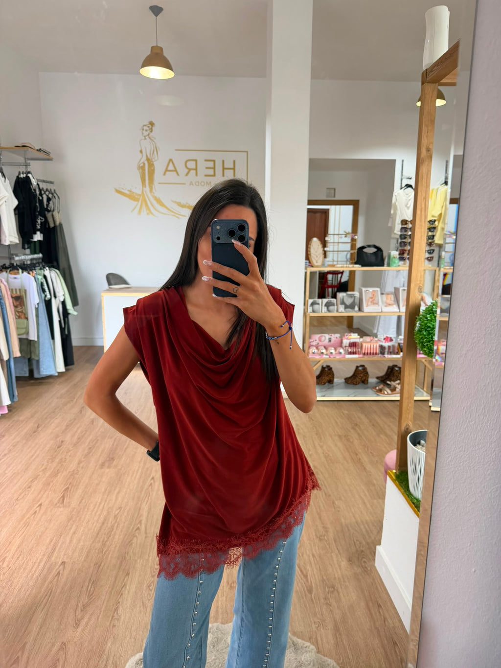 Blusa Fluida Escote Cascada con Encaje - Top Lencero Drapeado Fiesta Mujer