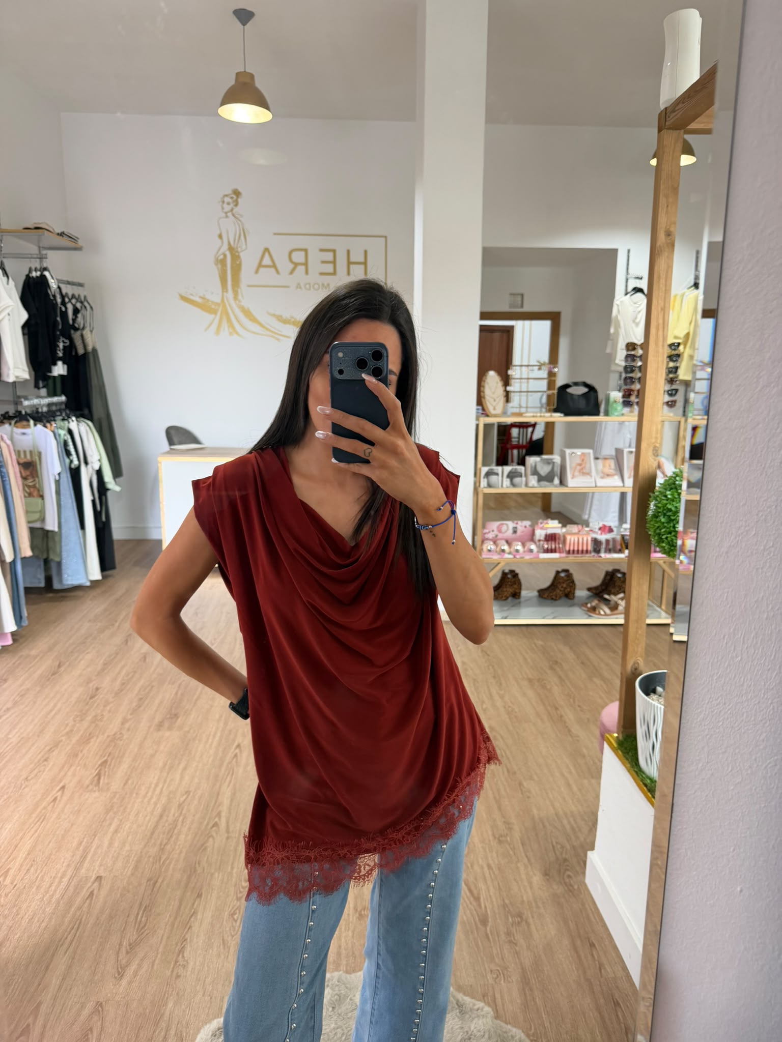 Blusa Fluida Escote Cascada con Encaje - Top Lencero Drapeado Fiesta Mujer