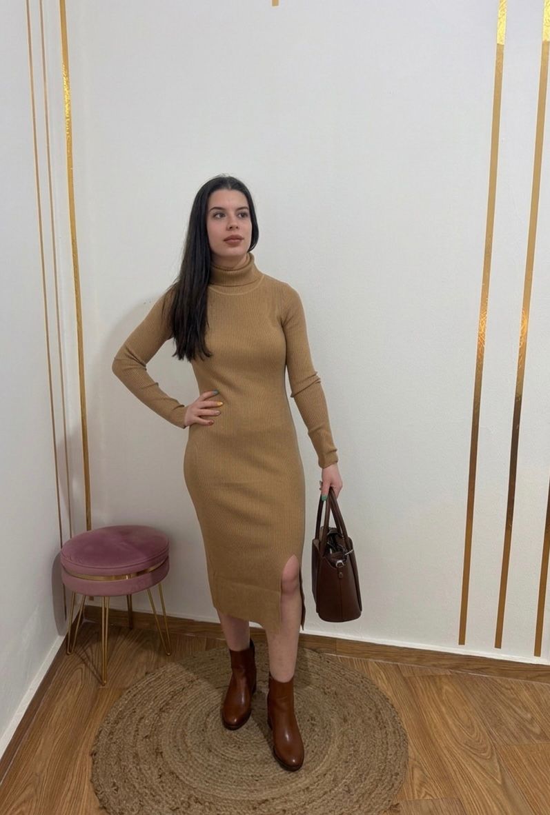 Vestido Midi de Punto de Canalé – Tejido Elástico y Ajuste Confort