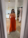 Vestido maxi boho con bordados en relieve / Vestido largo de tirantes corte imperio