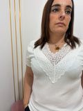 Camiseta Lencera de Manga Corta con Detalle de Encaje – Elegancia y Confort