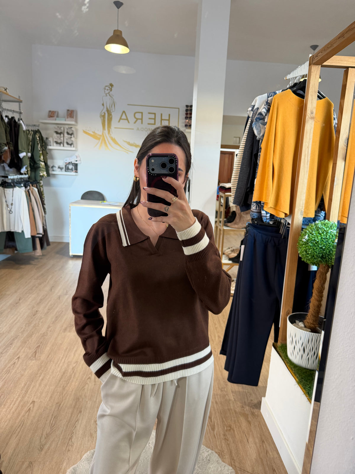 Jersey de Punto Fino Estilo Polo con Rayas en Contraste