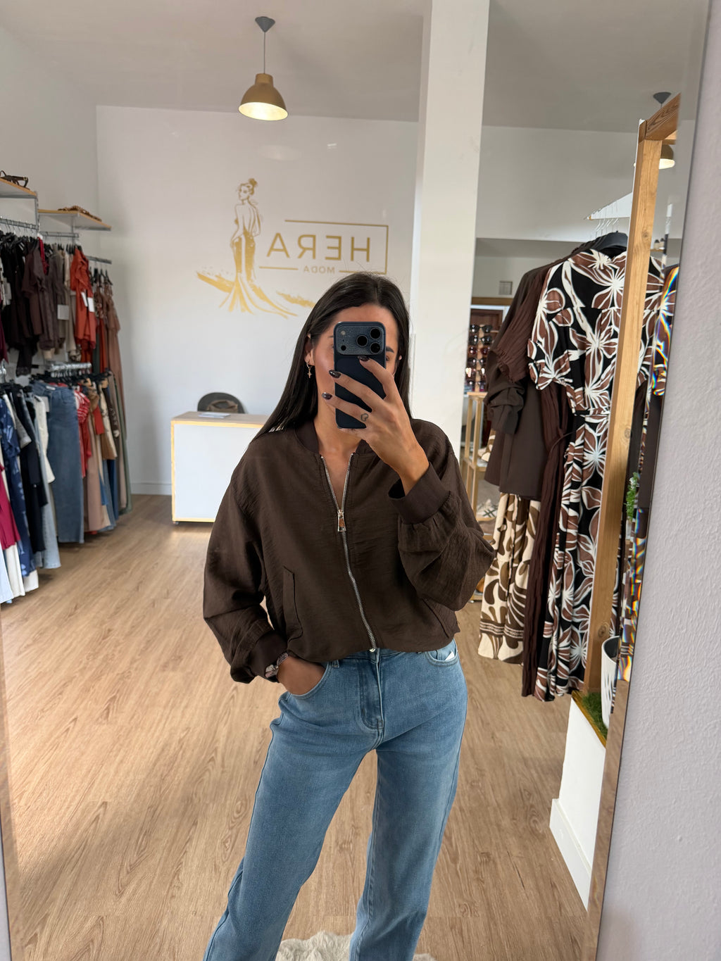 Chaqueta Bomber Fluida Ligera / Cazadora Fina Texturizada con Cremallera