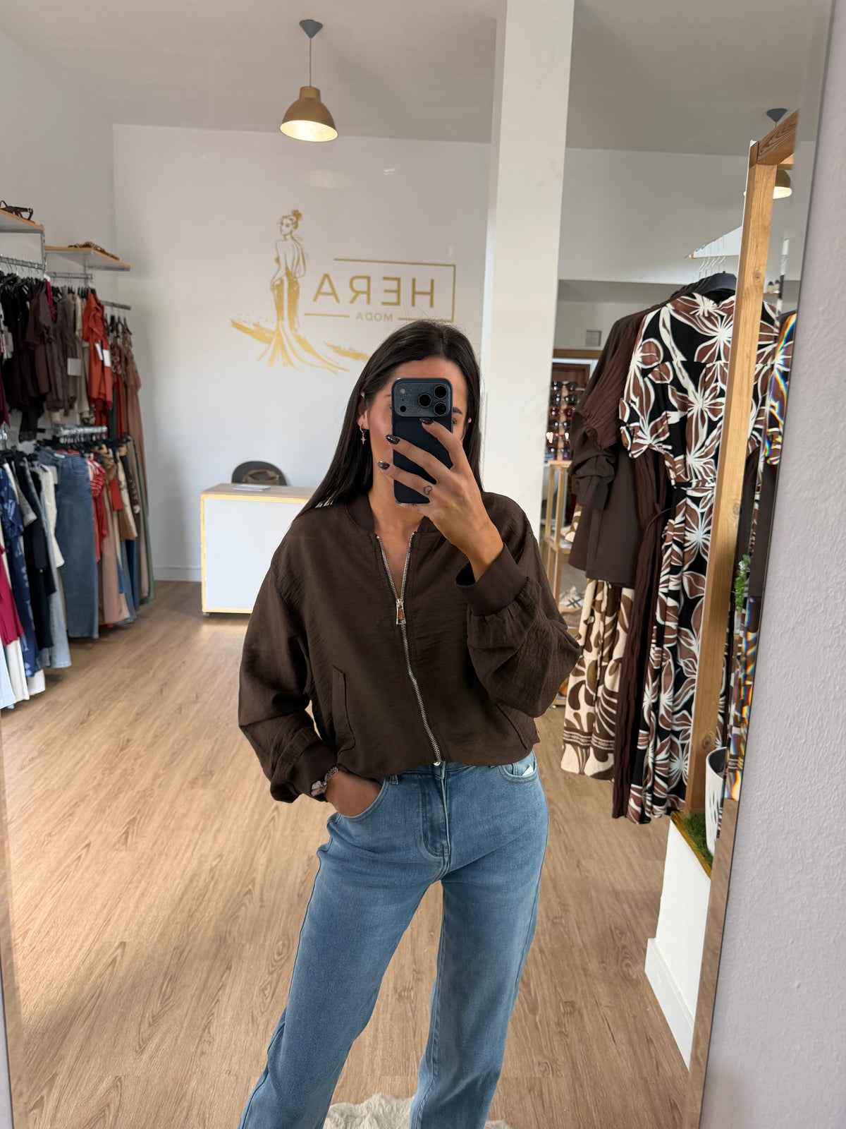 Chaqueta Bomber Fluida Ligera / Cazadora Fina Texturizada con Cremallera