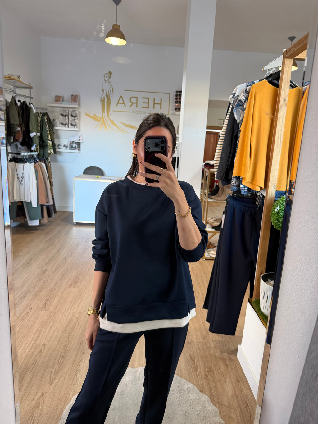 Sudadera Fluida Efecto Dos Piezas con Remate En Contraste