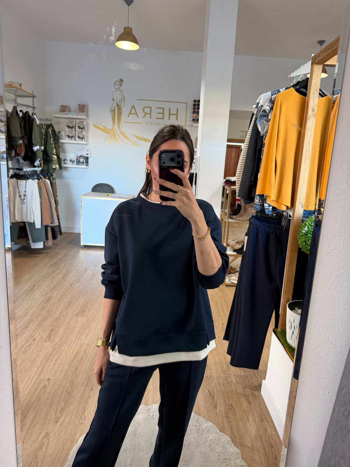 Sudadera Fluida Efecto Dos Piezas con Remate En Contraste