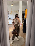 Chaqueta Bomber de Ante con Estampado Floral