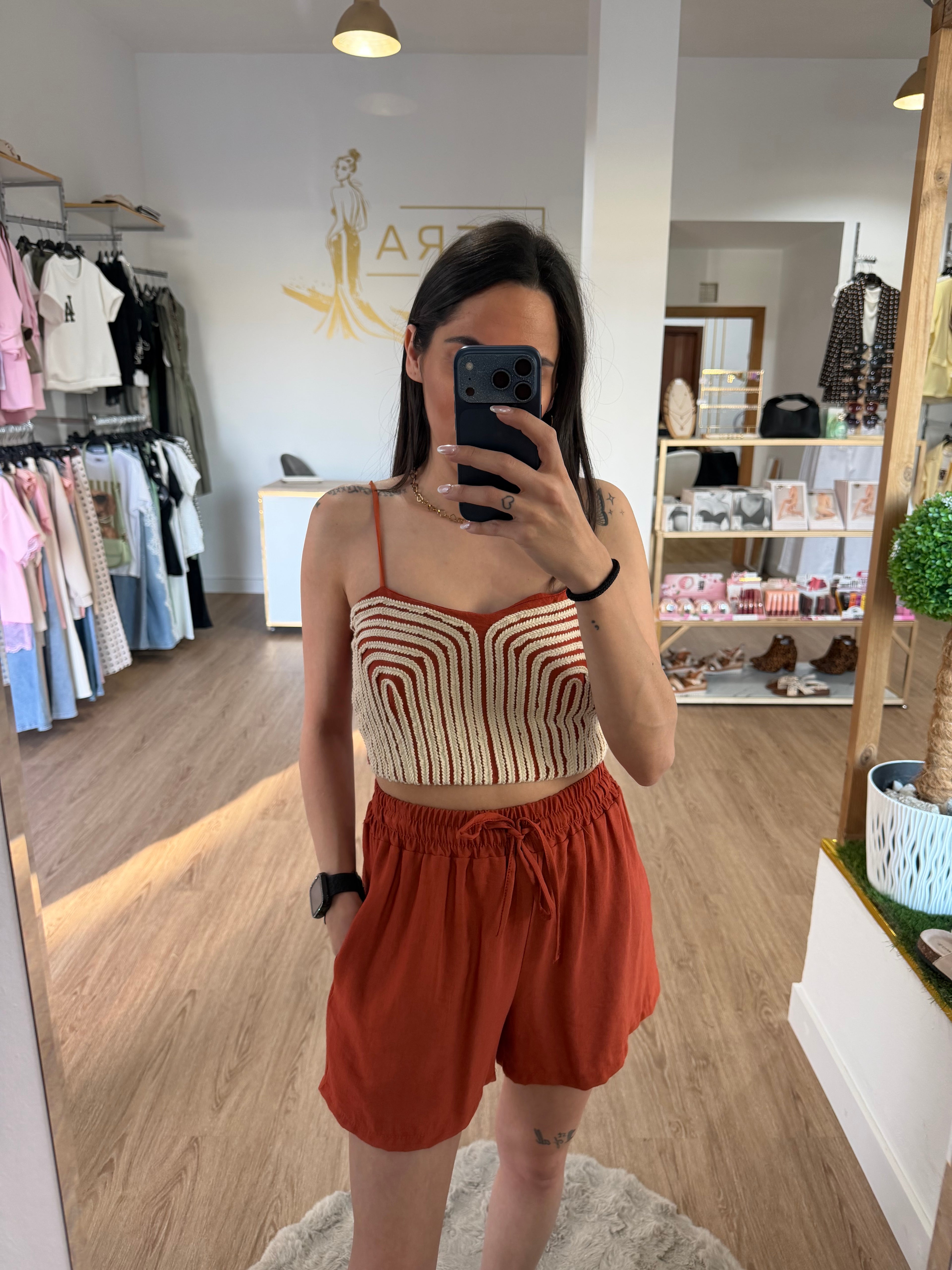 Conjunto de Dos Piezas de Top Crochet de Rafia y Short - 2 colores