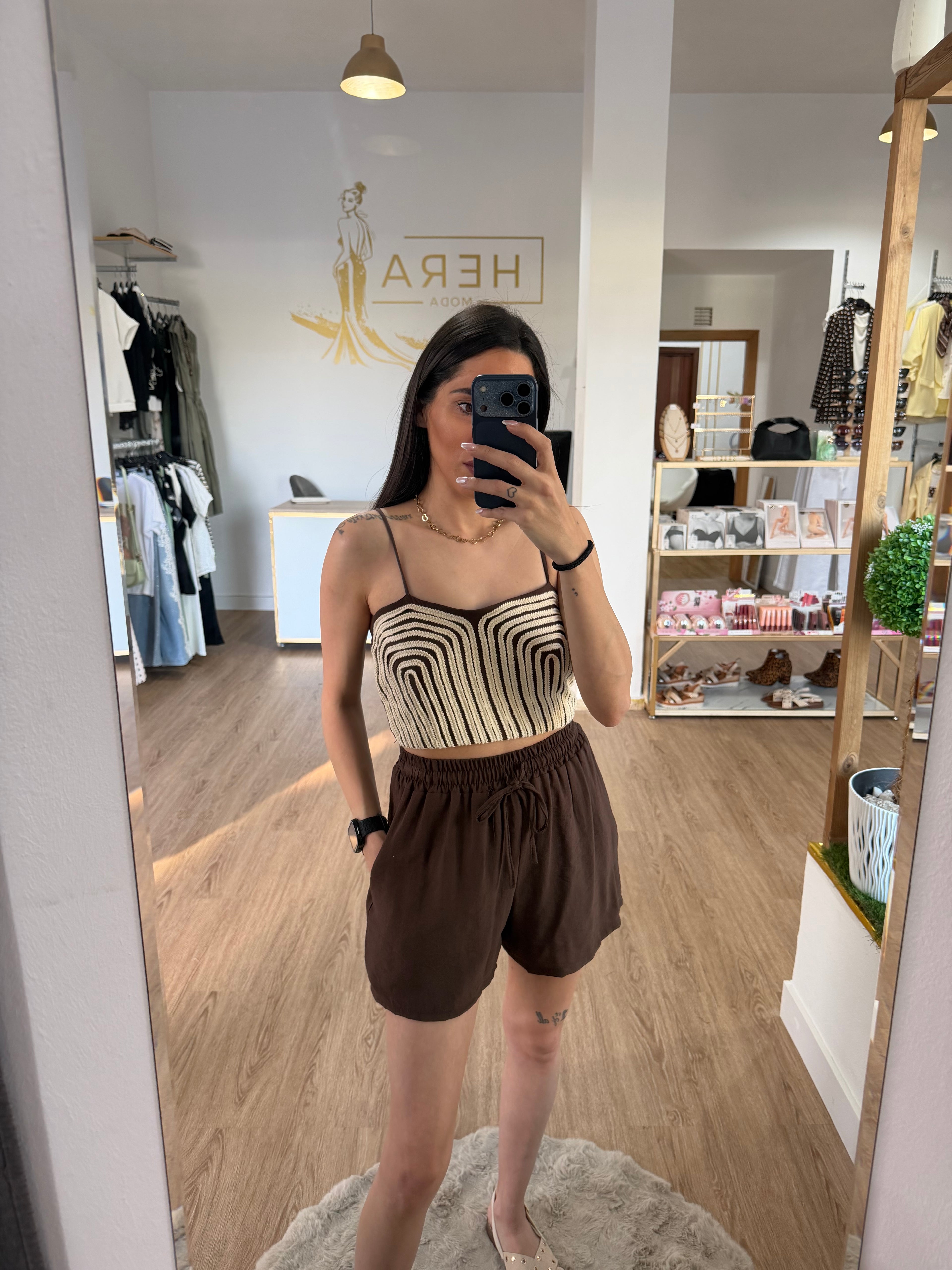Conjunto de Dos Piezas de Top Crochet de Rafia y Short - 2 colores