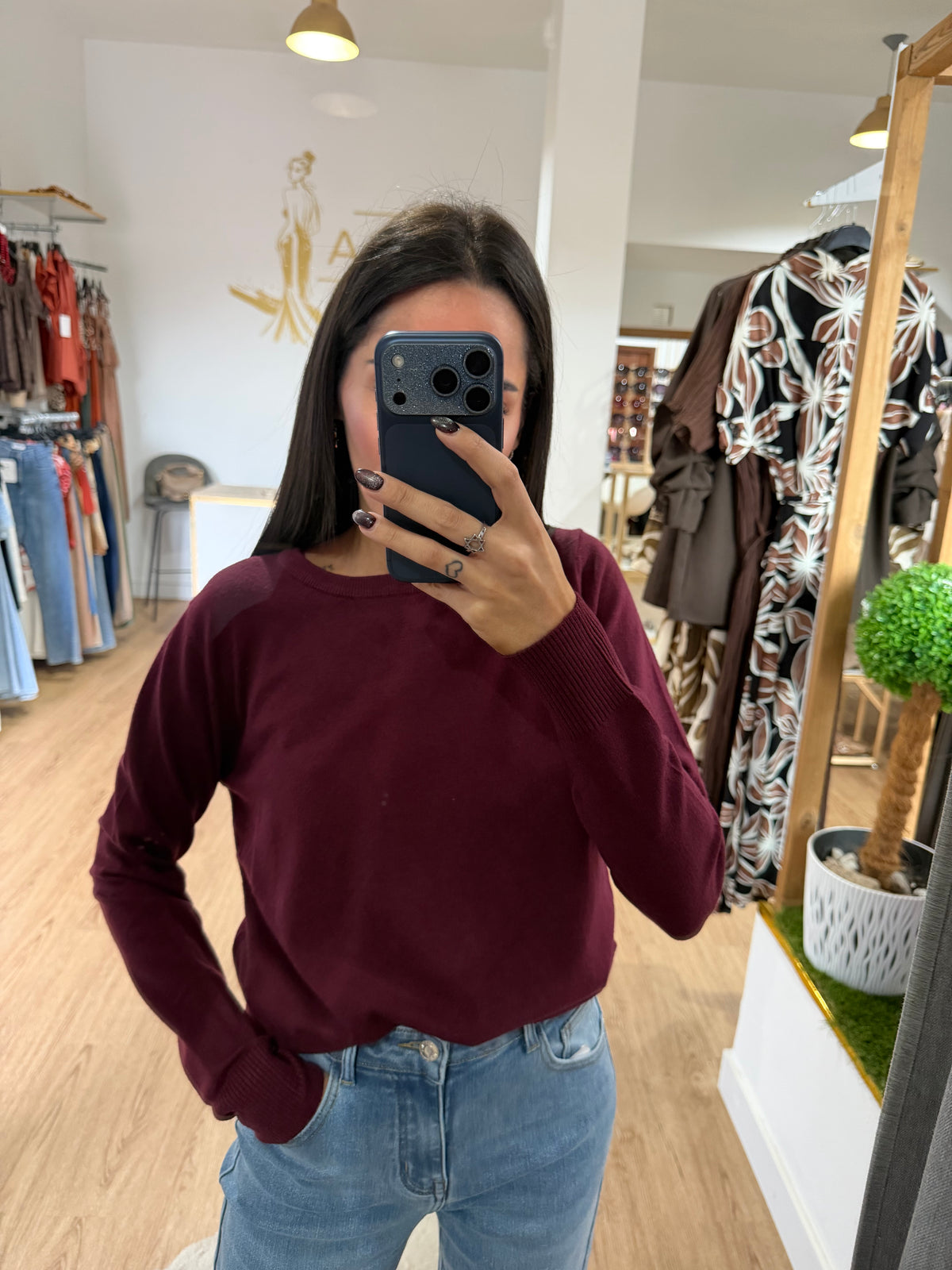 Jersey de punto con cuello redondo / Básico suave en varios colores
