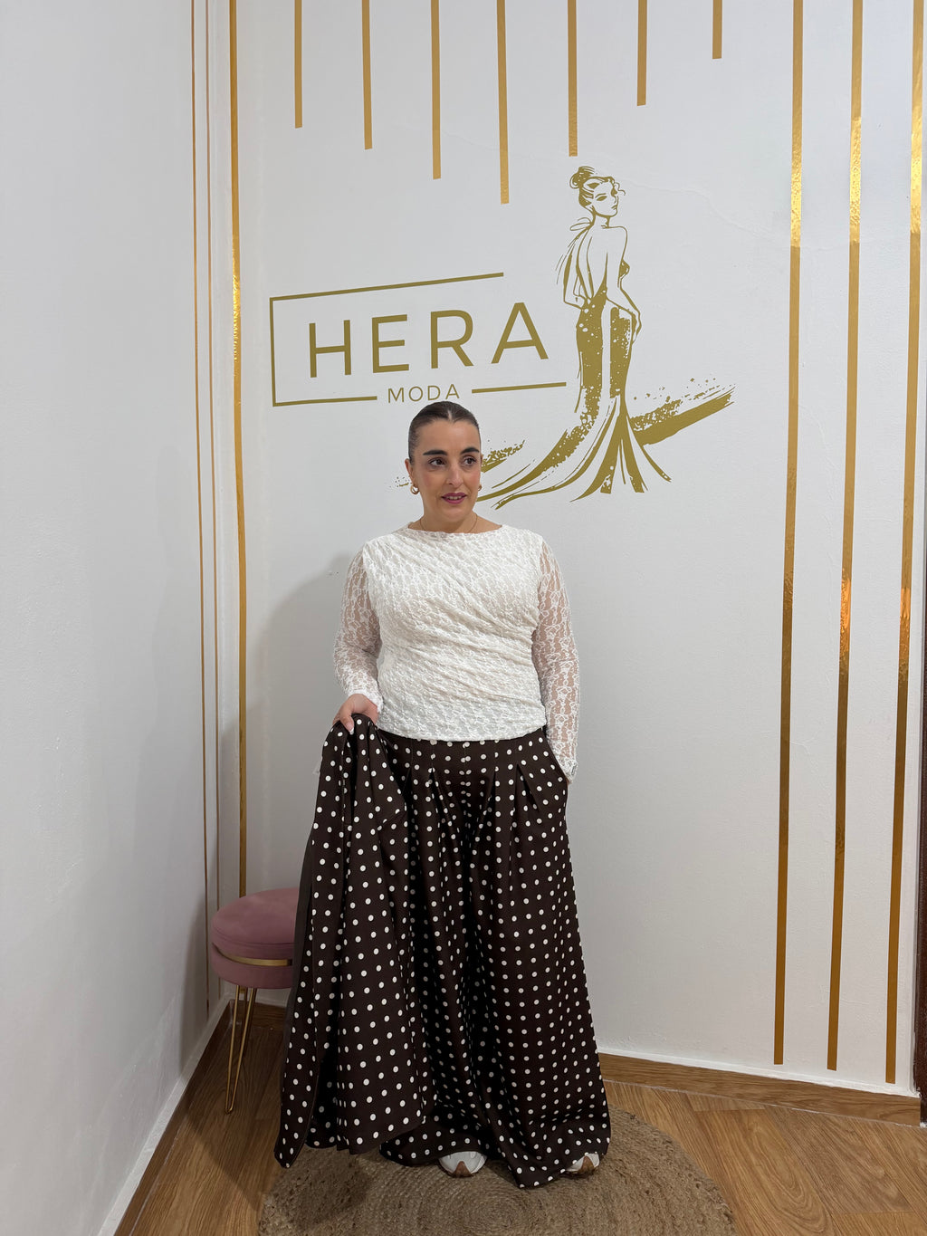 Pantalón Palazzo de talle alto con estampado de lunares