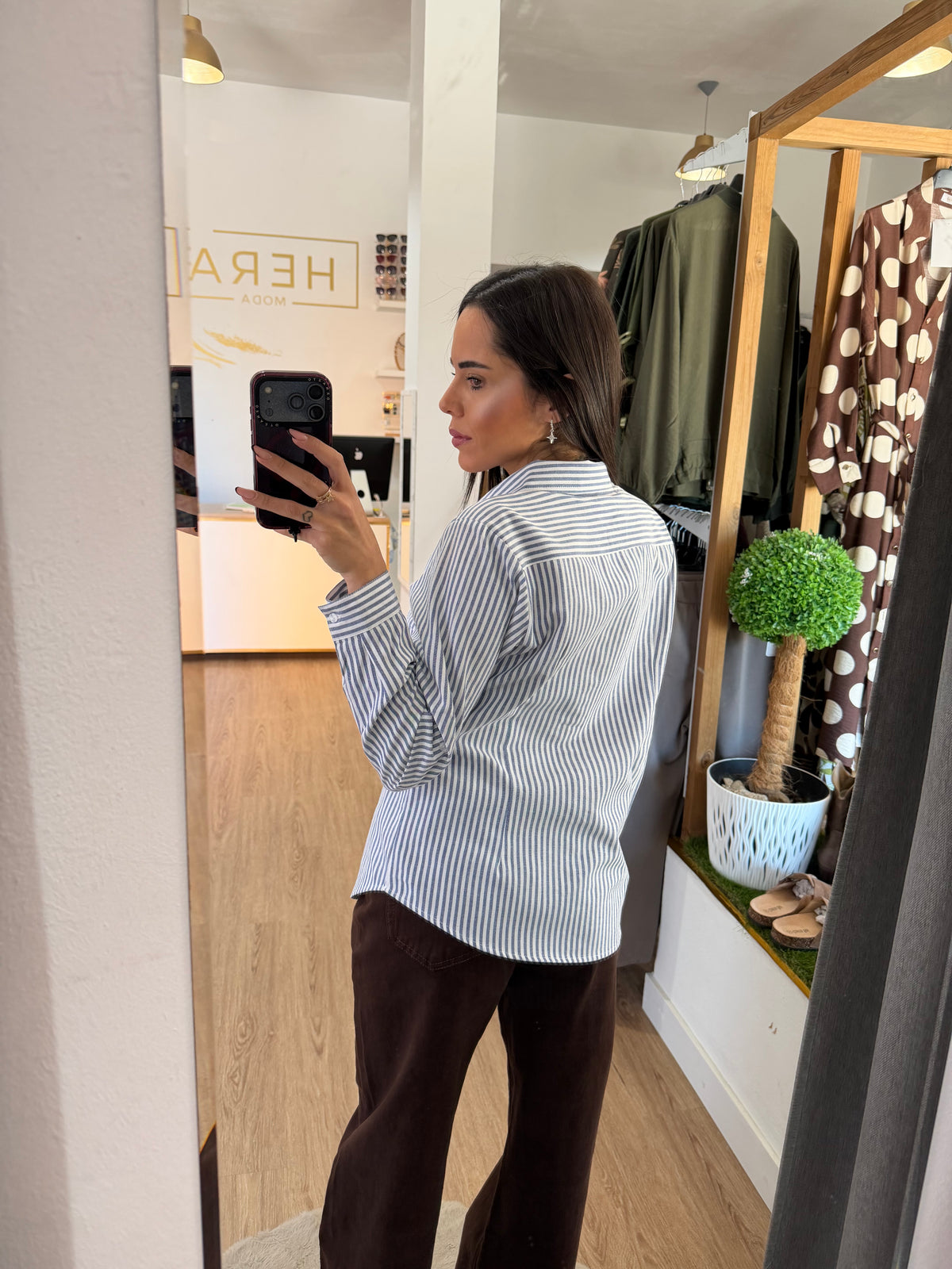 Camisa Clásica a Rayas Verticales con Manga Regulable