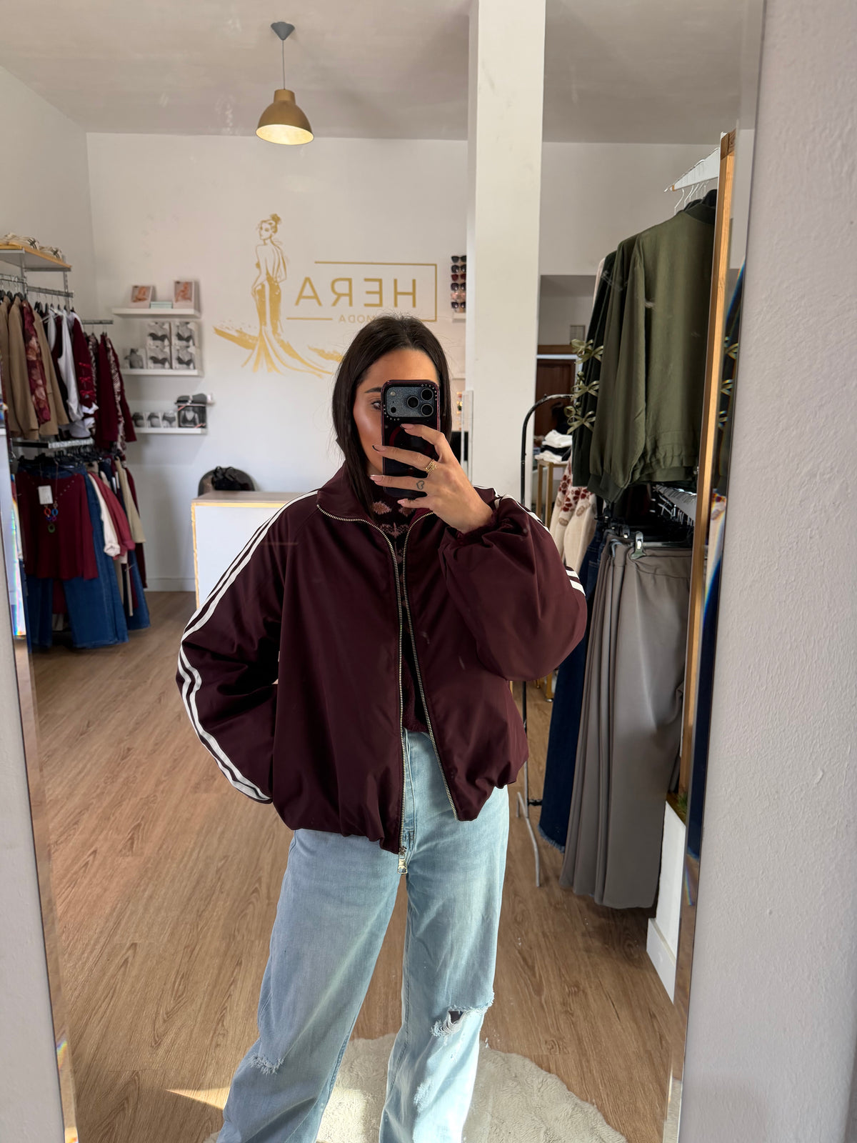 Chaqueta Bomber Estilo Deportivo con Bandas Laterales y Cuello Perkins