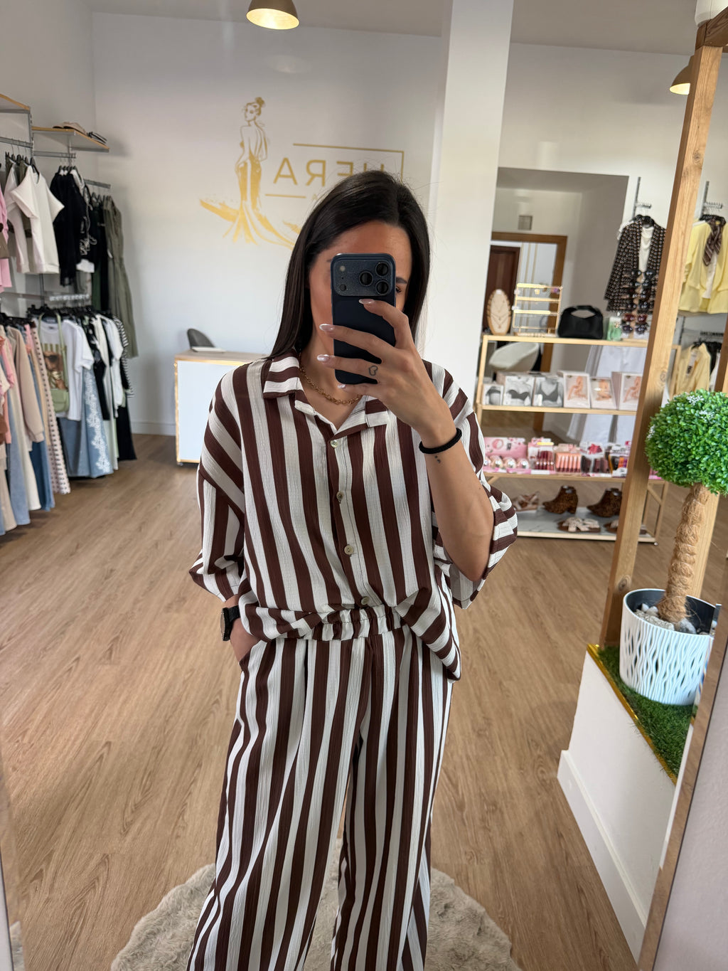 Conjunto Dos Piezas Estilo Pijamero de Camisa y Pantalón a Rayas - 2 colores