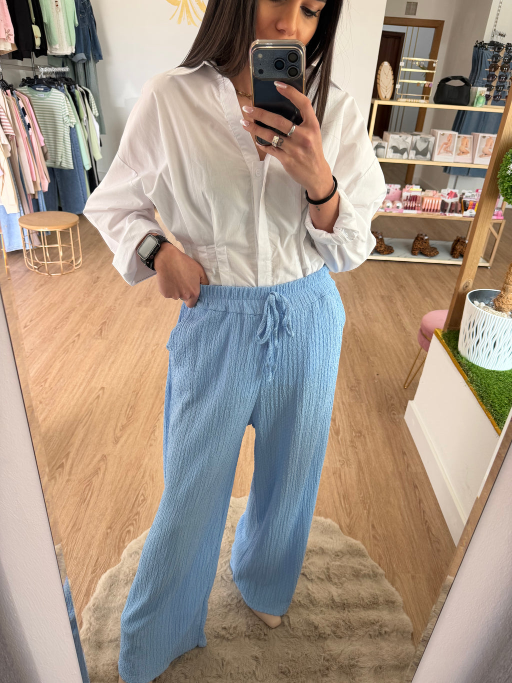 Pantalón palazzo bambula con cintura elástica