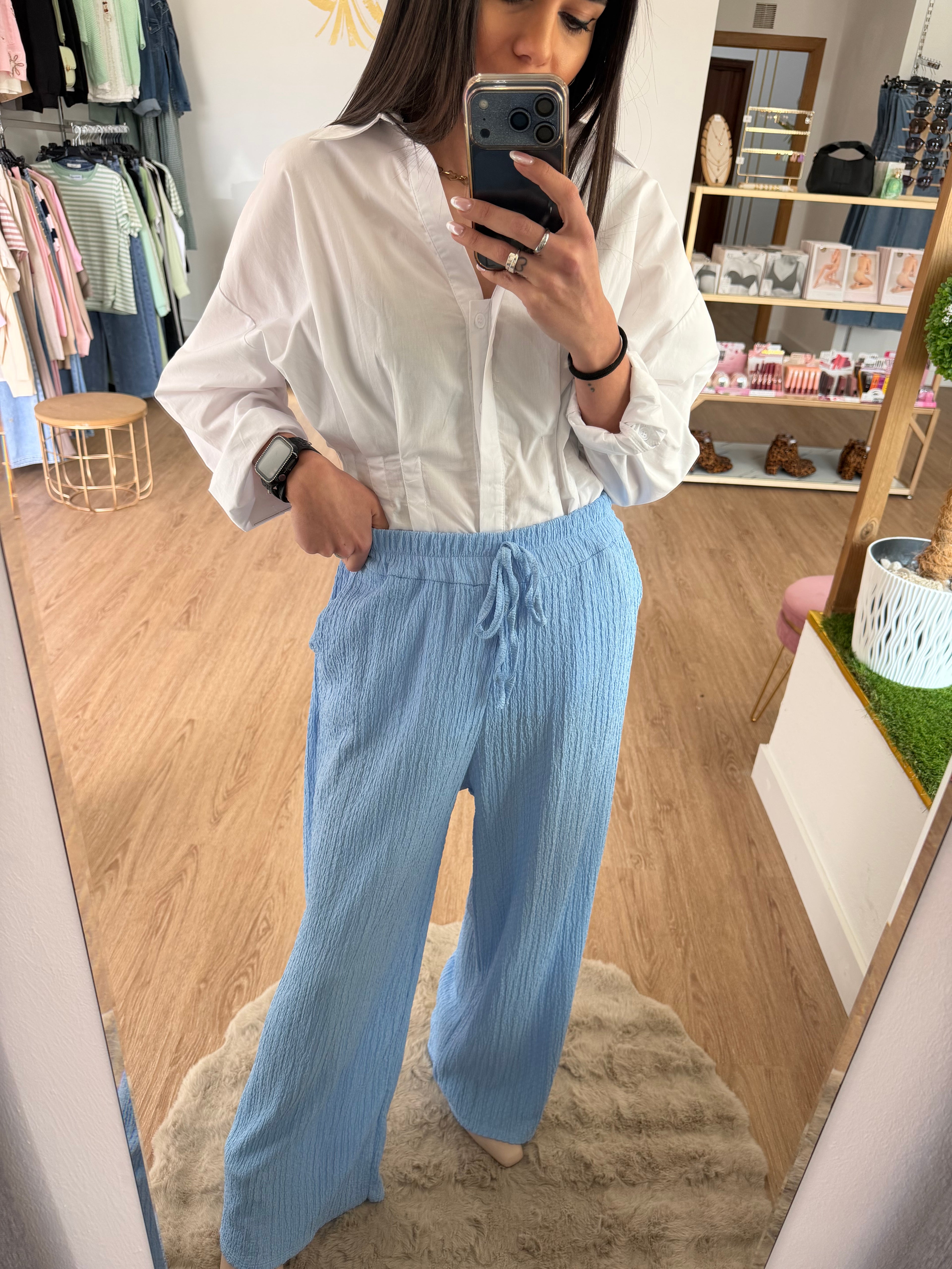 Pantalón palazzo bambula con cintura elástica