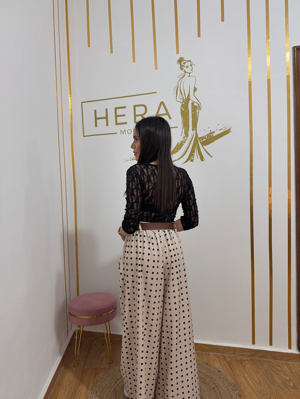 Pantalón Palazzo de talle alto con estampado de lunares