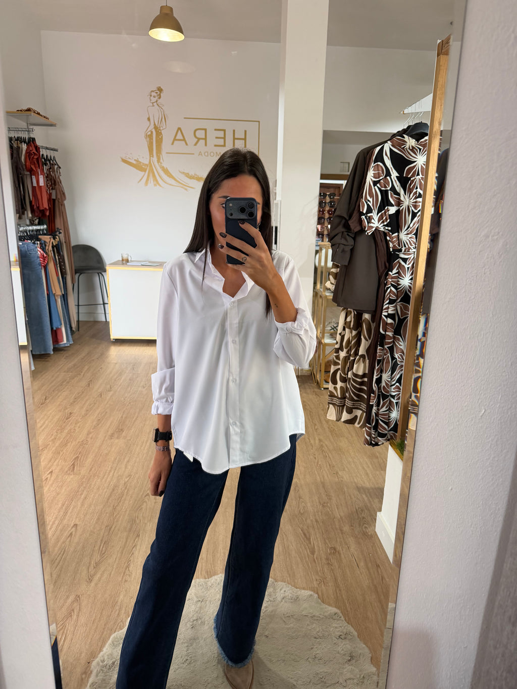 Camisa blanca básica de popelín / Camisa mujer con botones