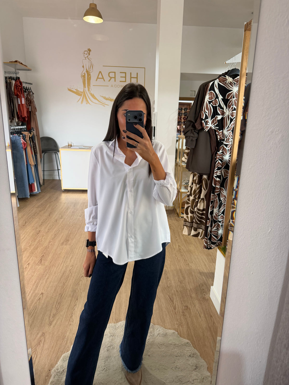 Camisa blanca básica de popelín / Camisa mujer con botones