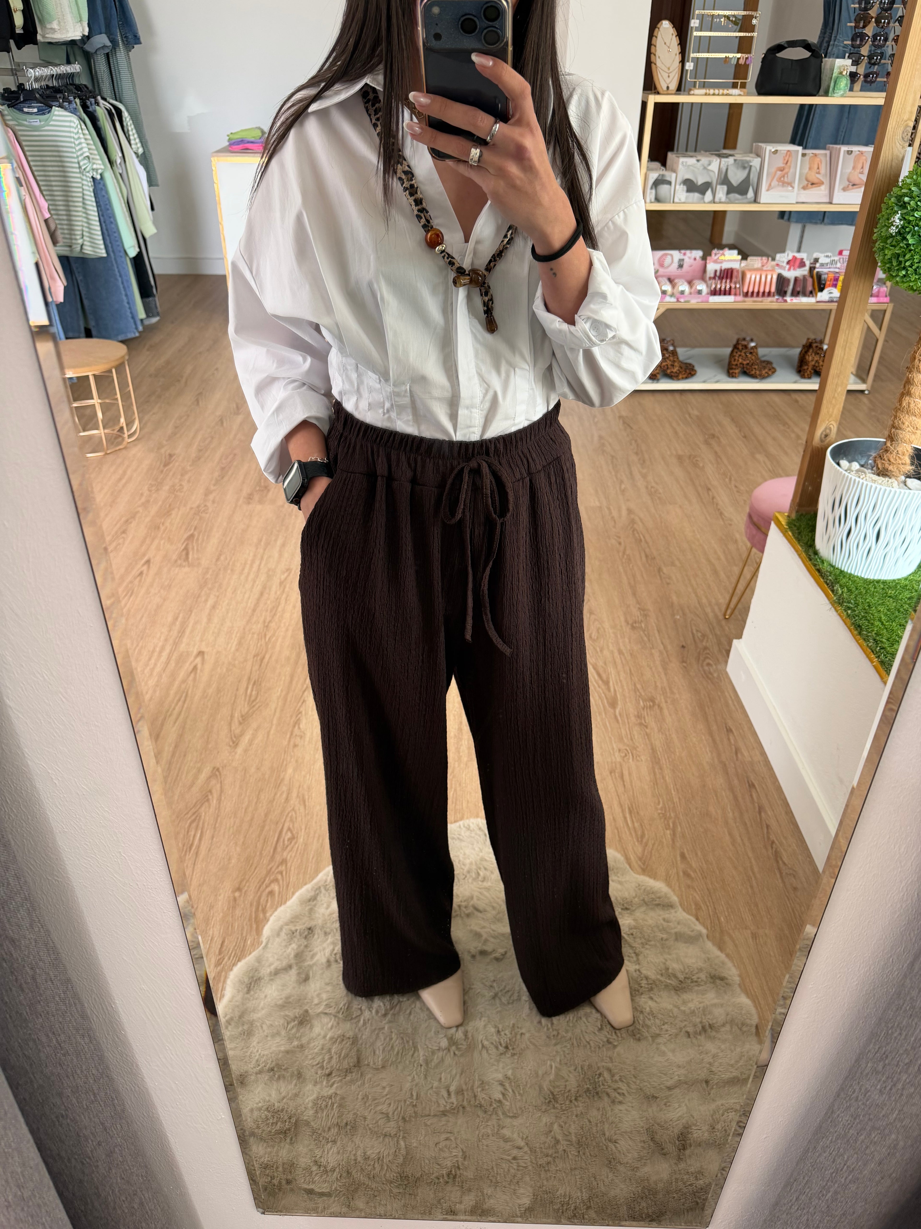 Pantalón palazzo bambula con cintura elástica