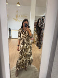 Vestido camisero largo boho con estampado de hojas / vestido fluido
