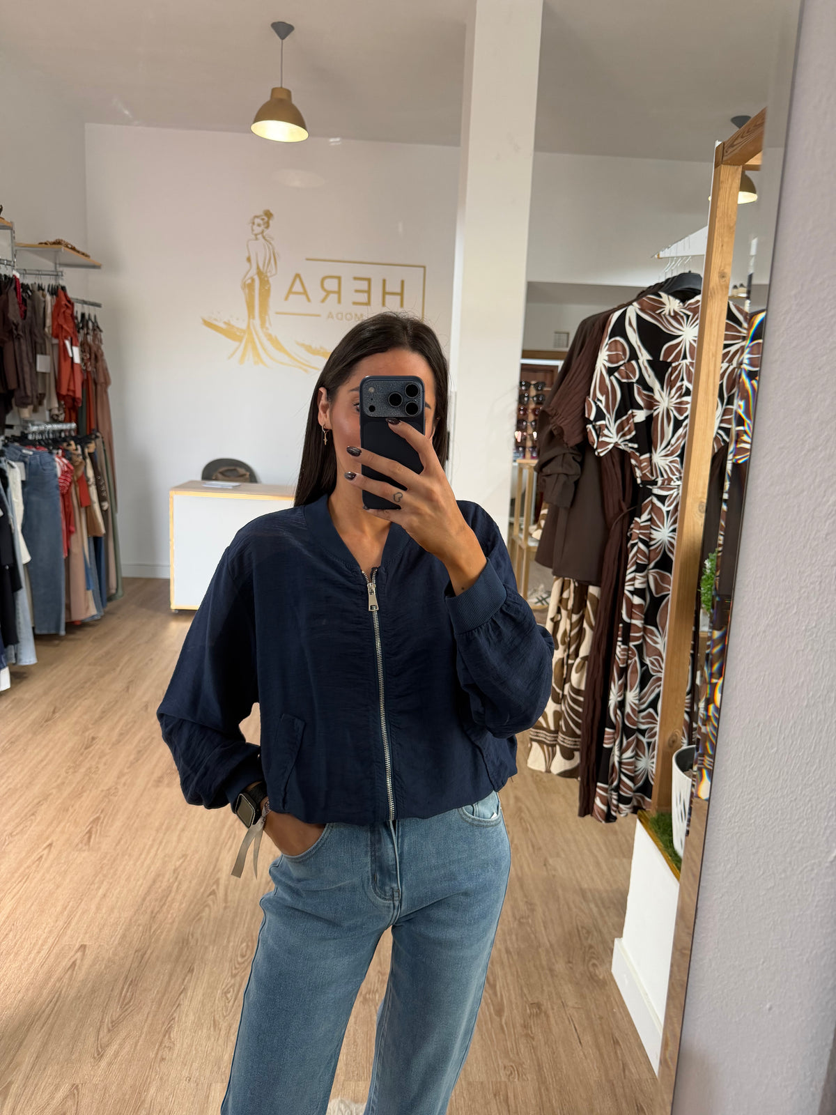 Chaqueta Bomber Fluida Ligera / Cazadora Fina Texturizada con Cremallera