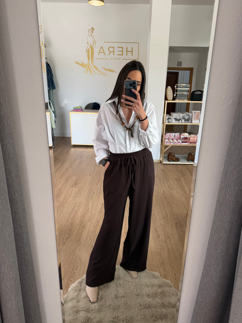 Pantalón palazzo bambula con cintura elástica