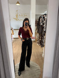 Pantalón jeans wide leg básico negro / Vaquero recto tiro alto
