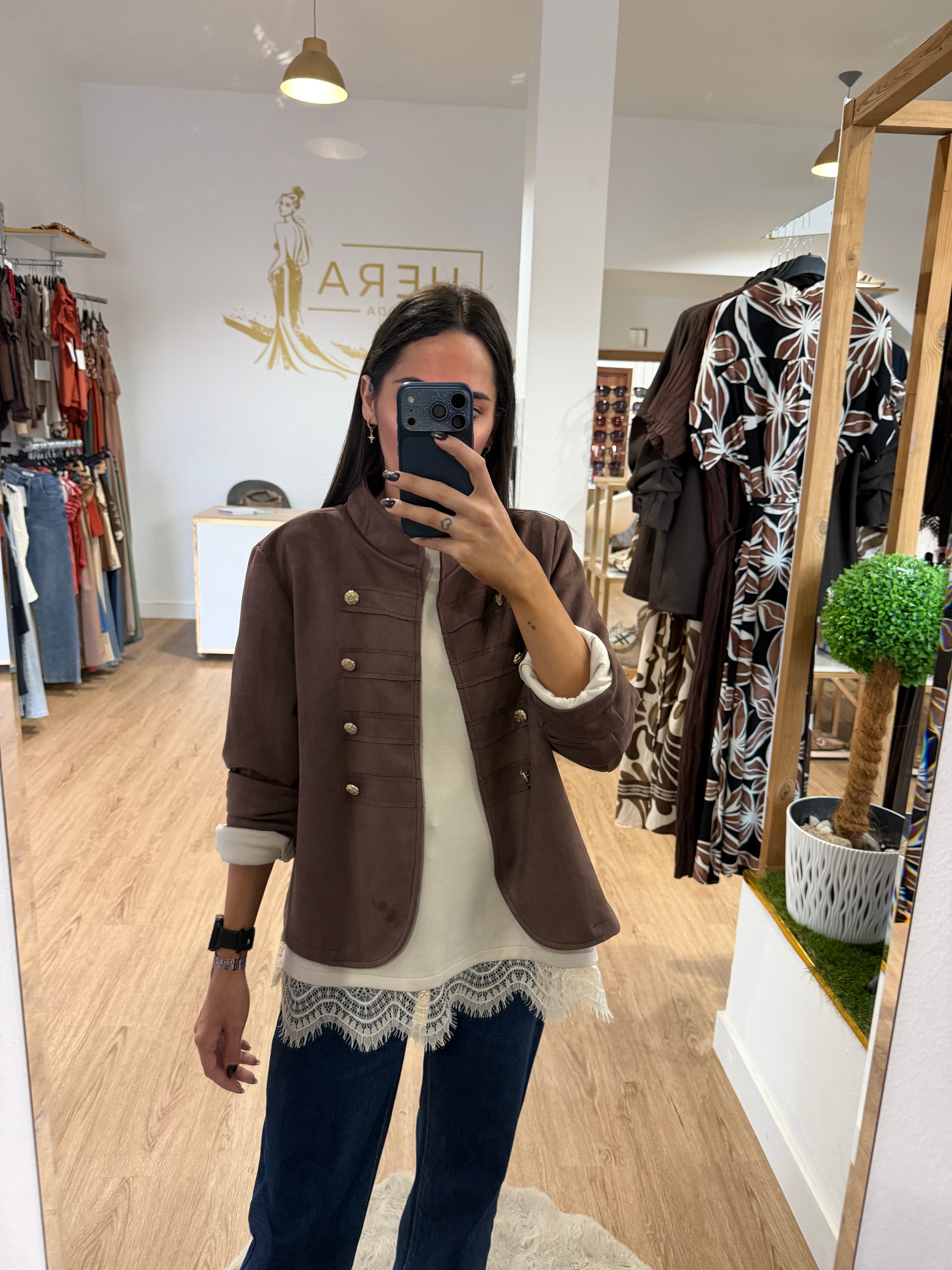 Chaqueta Militar de Ante con Botones / Cazadora Corta de Antelina