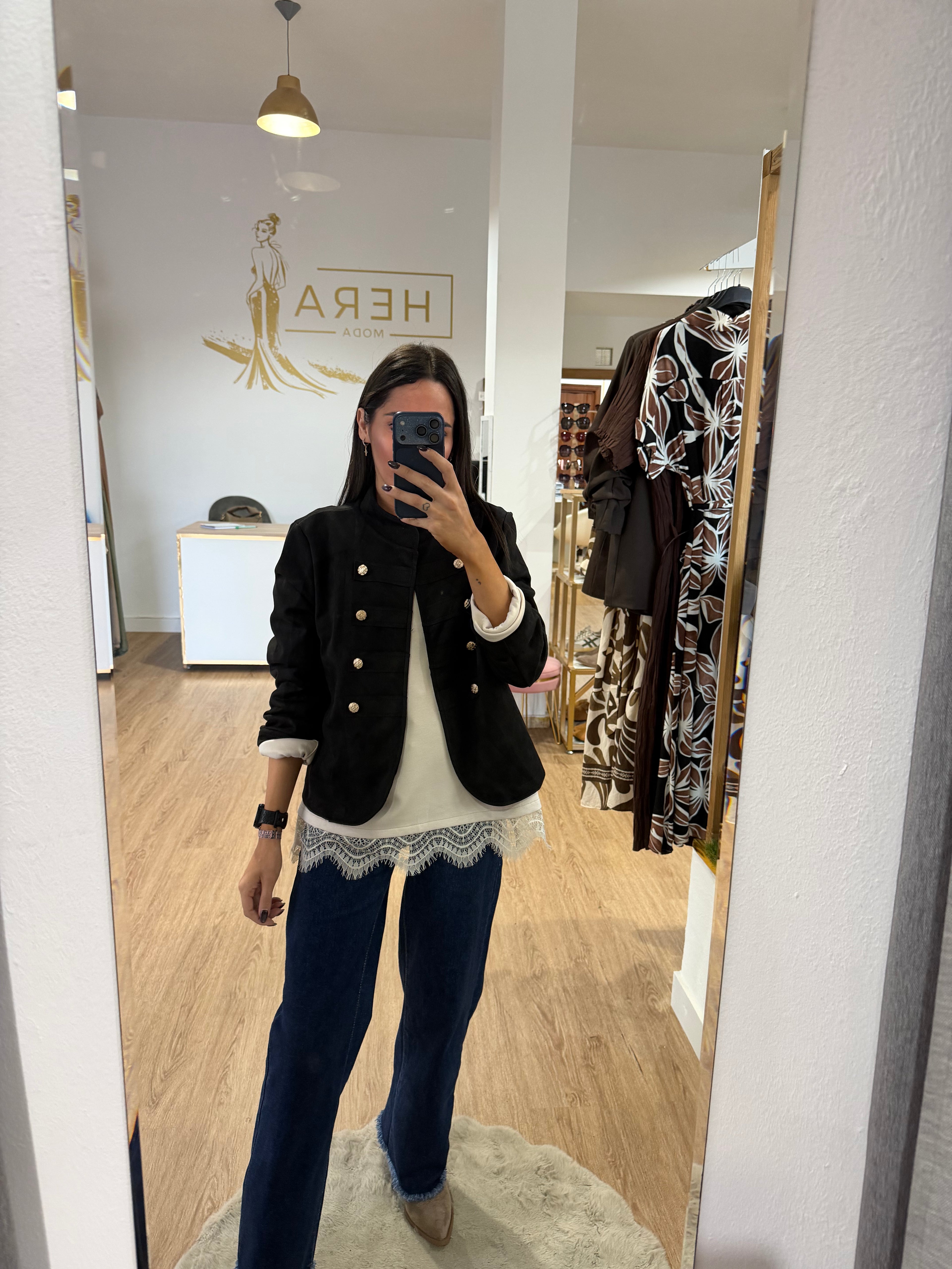 Chaqueta Militar de Ante con Botones / Cazadora Corta de Antelina