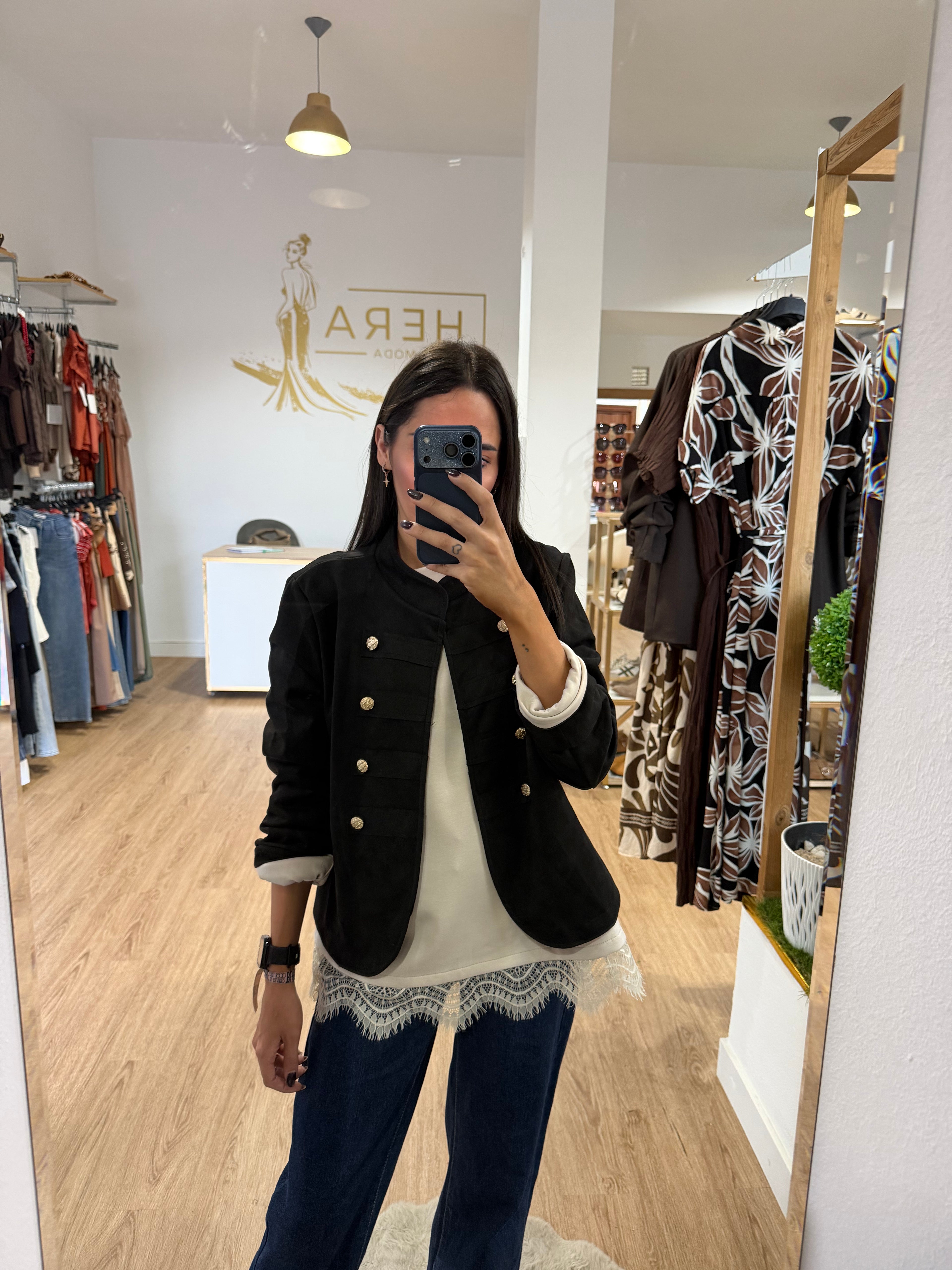 Chaqueta Militar de Ante con Botones / Cazadora Corta de Antelina