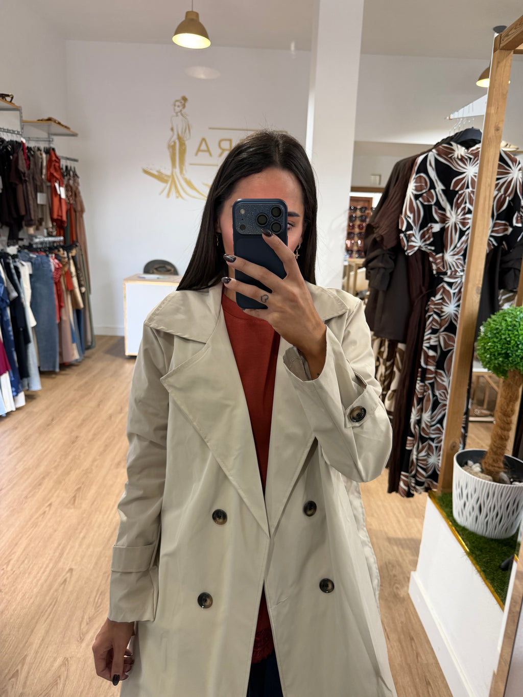 Gabardina Clásica Cruzada con Cinturón / Trench Corto Beige