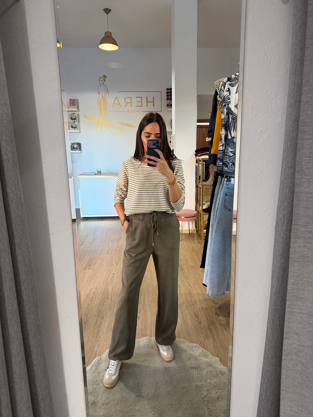 Pantalón recto de ante con Cintura elástica / Pantalón jogger suave y elegante
