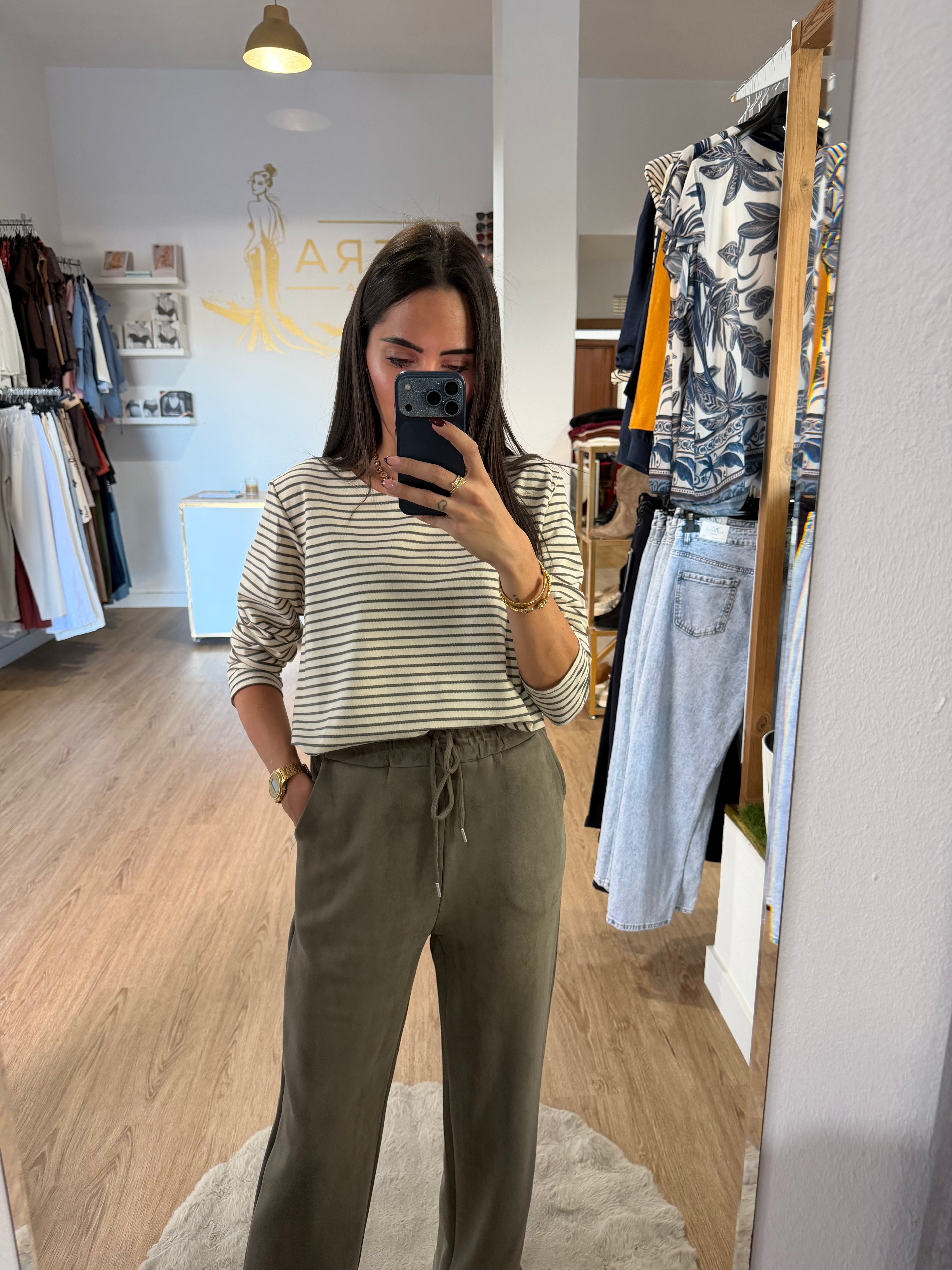 Pantalón recto de ante con Cintura elástica / Pantalón jogger suave y elegante