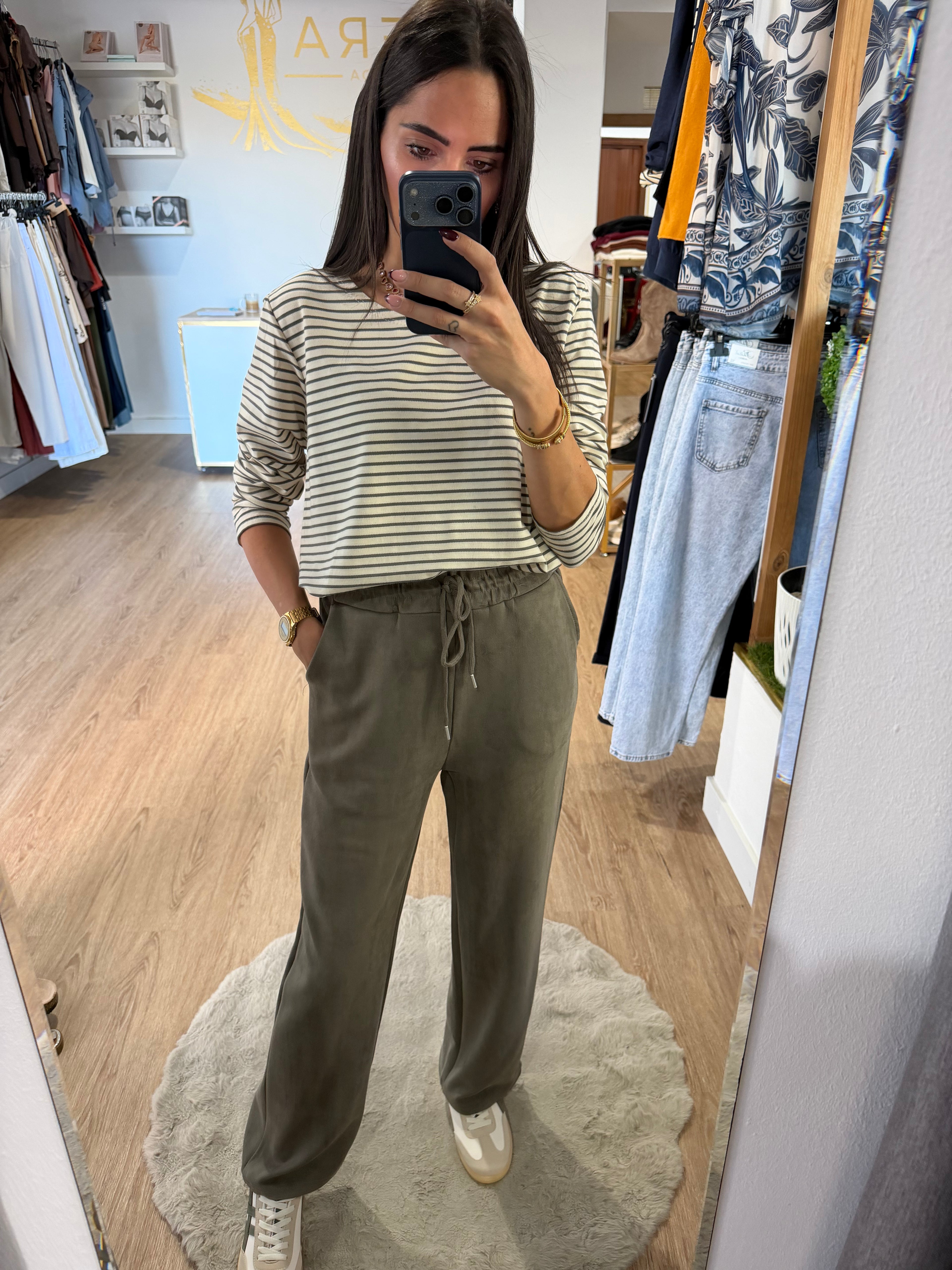 Pantalón recto de ante con Cintura elástica / Pantalón jogger suave y elegante