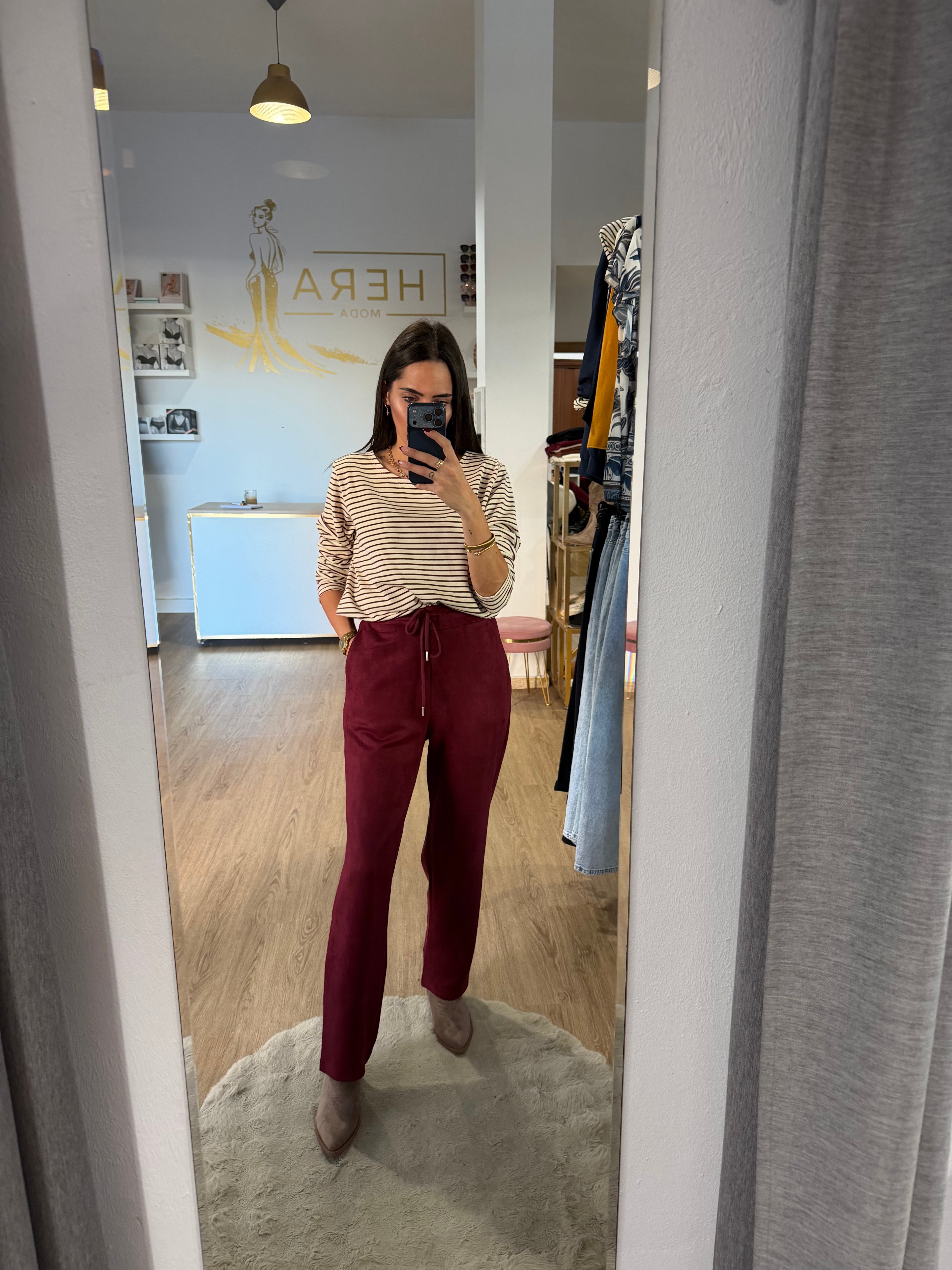 Pantalón recto de ante con Cintura elástica / Pantalón jogger suave y elegante