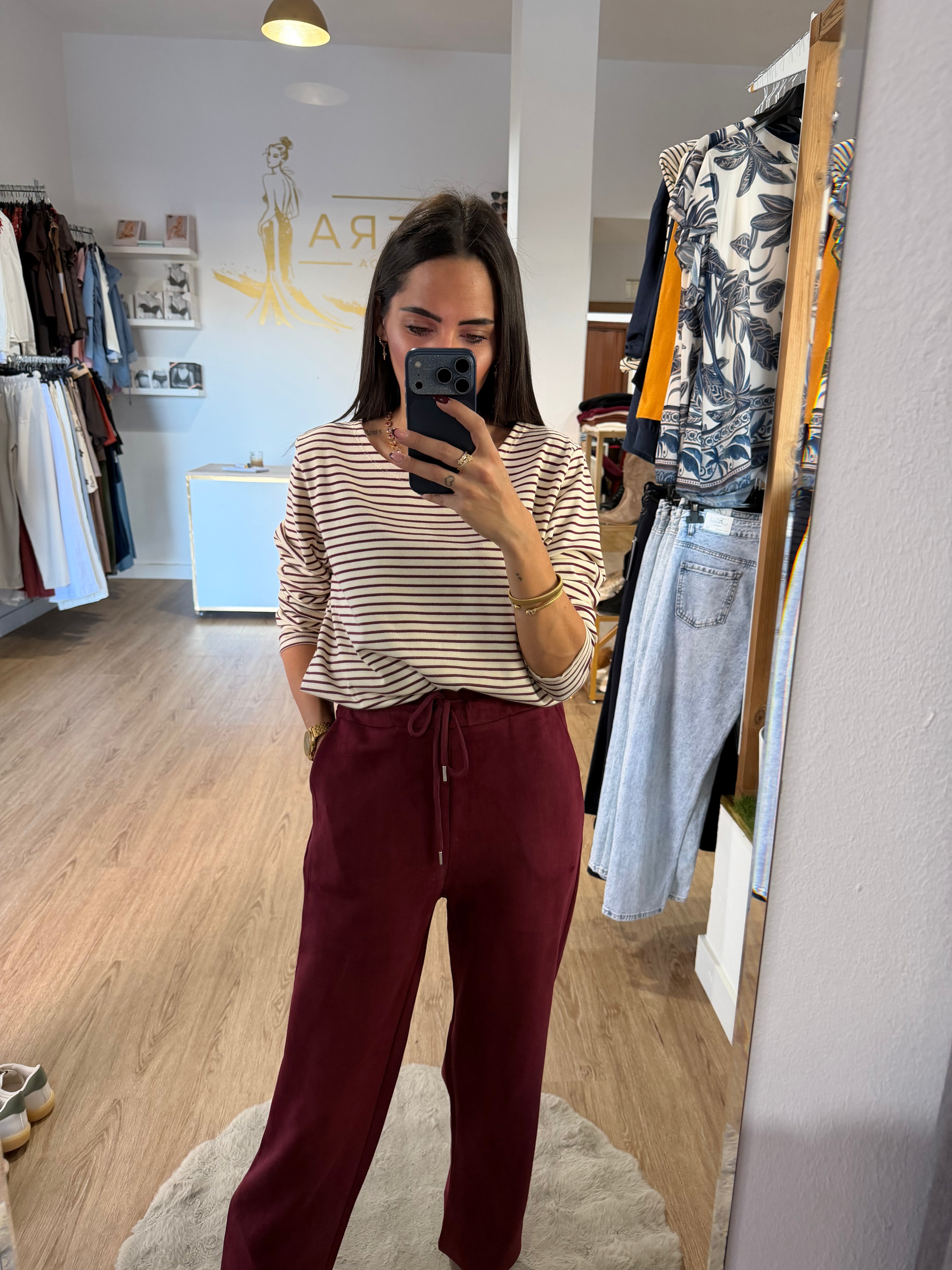 Pantalón recto de ante con Cintura elástica / Pantalón jogger suave y elegante