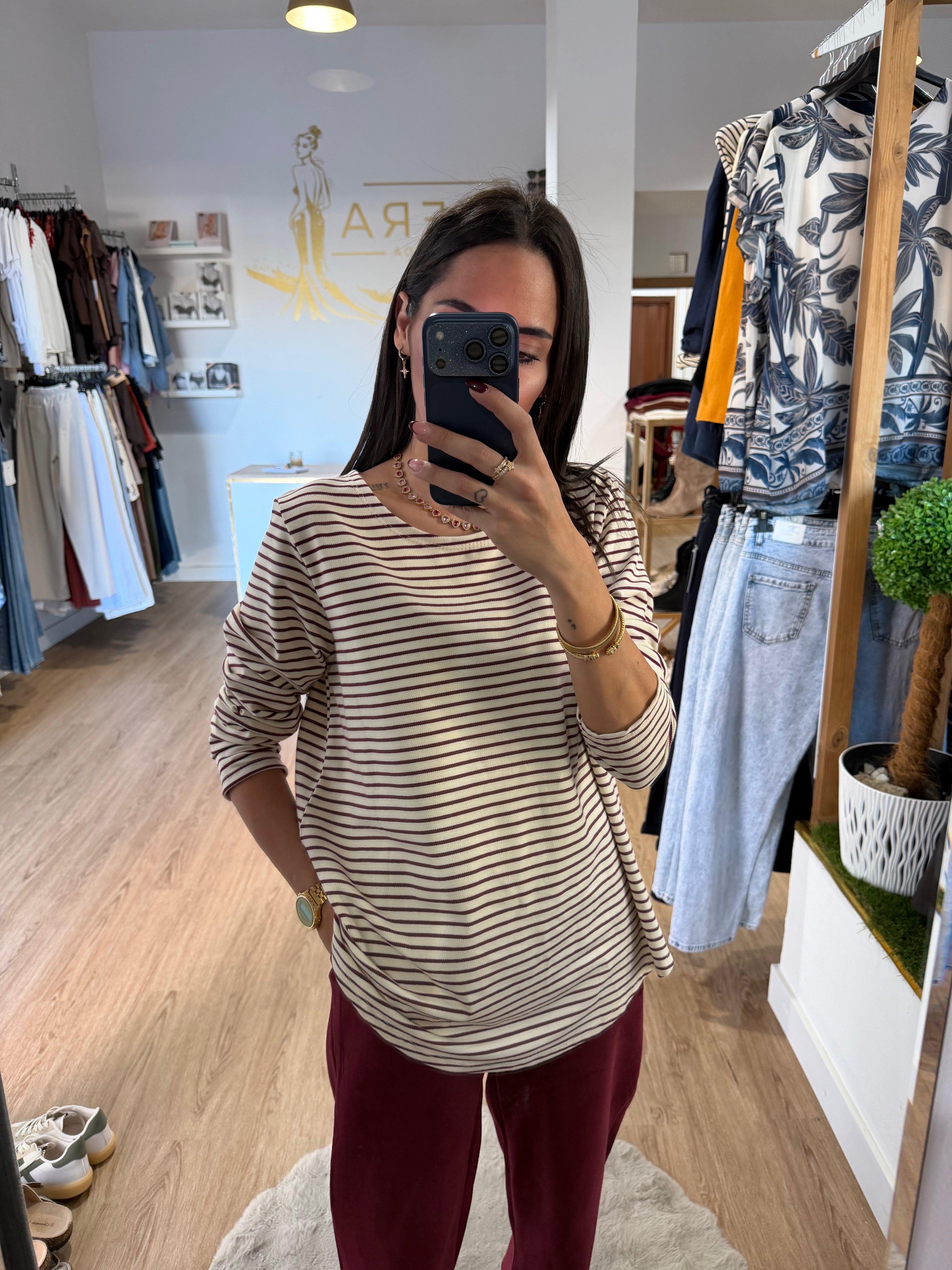 Camiseta de Punto Fino Marinero a Rayas / Top básico