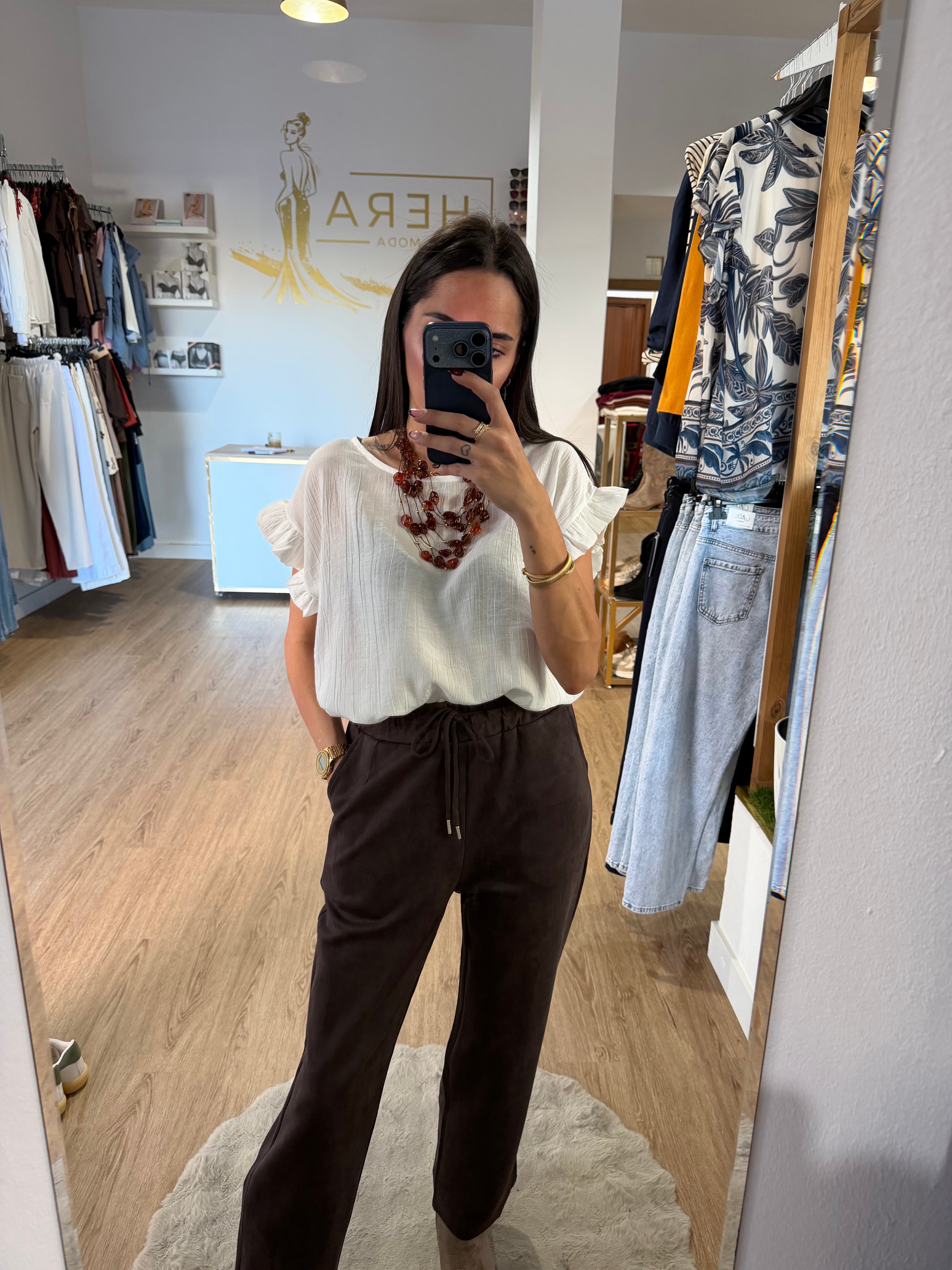 Pantalón recto de ante con Cintura elástica / Pantalón jogger suave y elegante