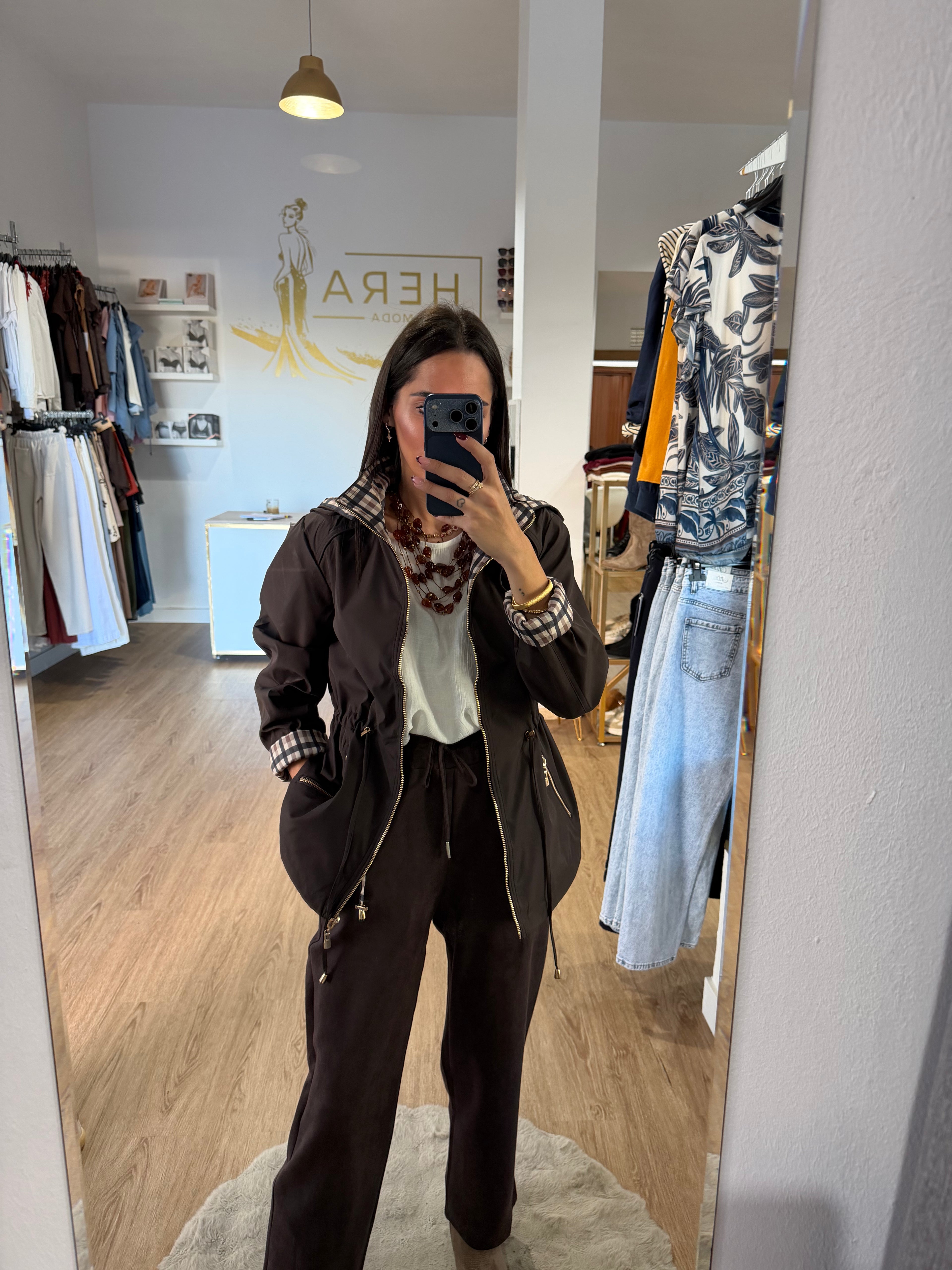 Parka Reversible con Capucha y Forro de Cuadros / Cazadora Impermeable Ajustable