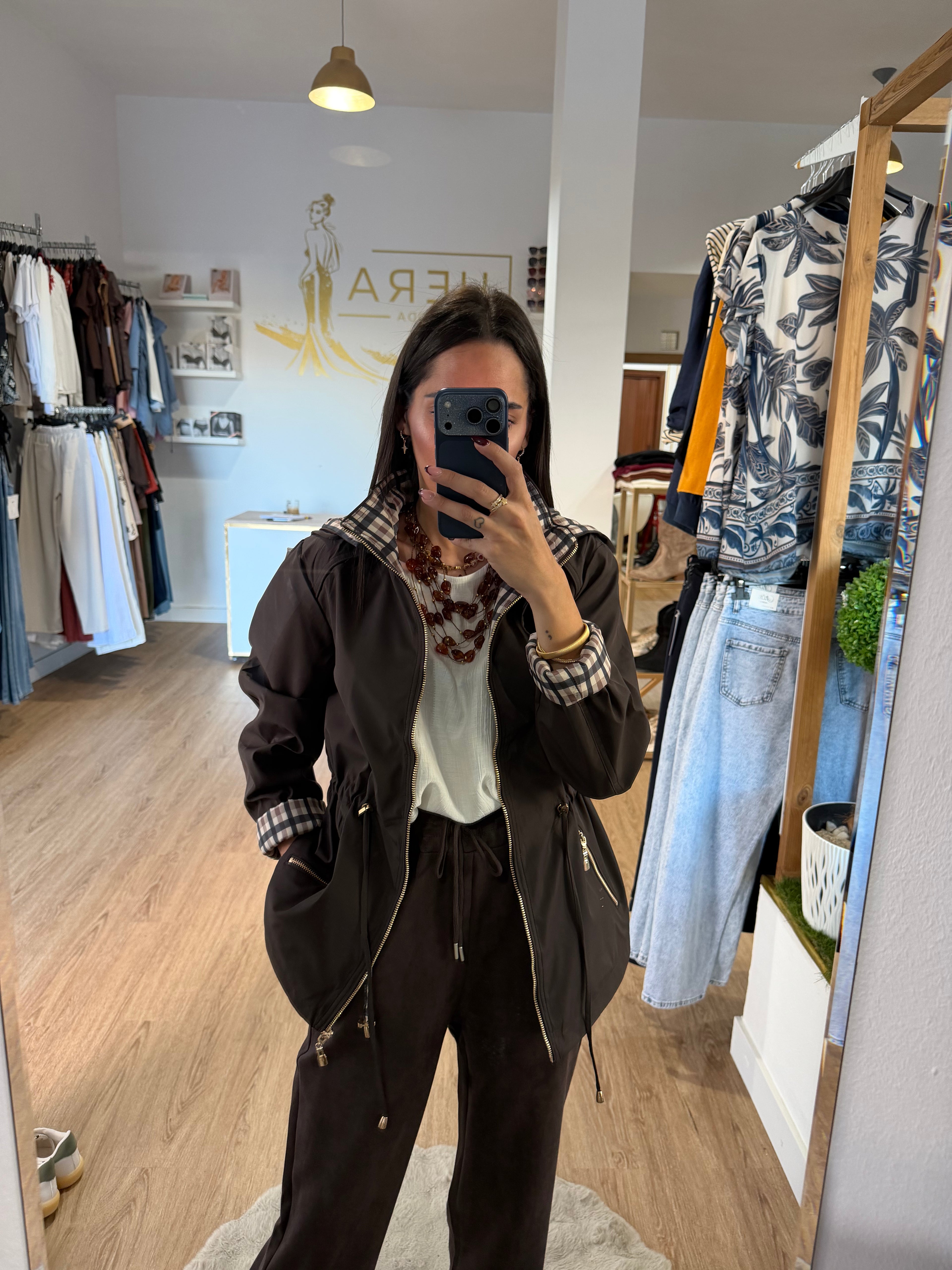 Parka Reversible con Capucha y Forro de Cuadros / Cazadora Impermeable Ajustable
