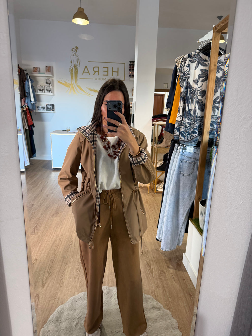 Parka Reversible con Capucha y Forro de Cuadros / Cazadora Impermeable Ajustable